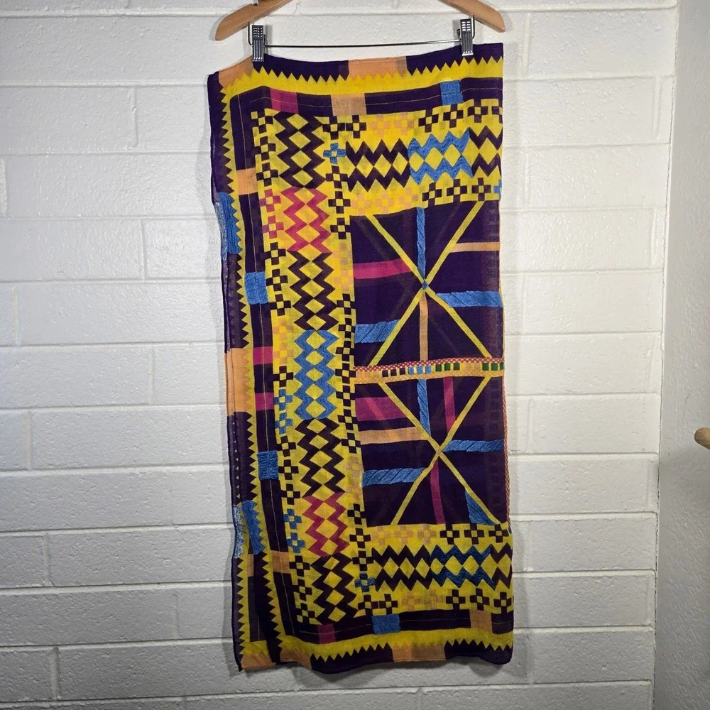 Kente Cloth‎ Geometric Abstract Square Scarf Gauze Lightweight Maximalist 40x38